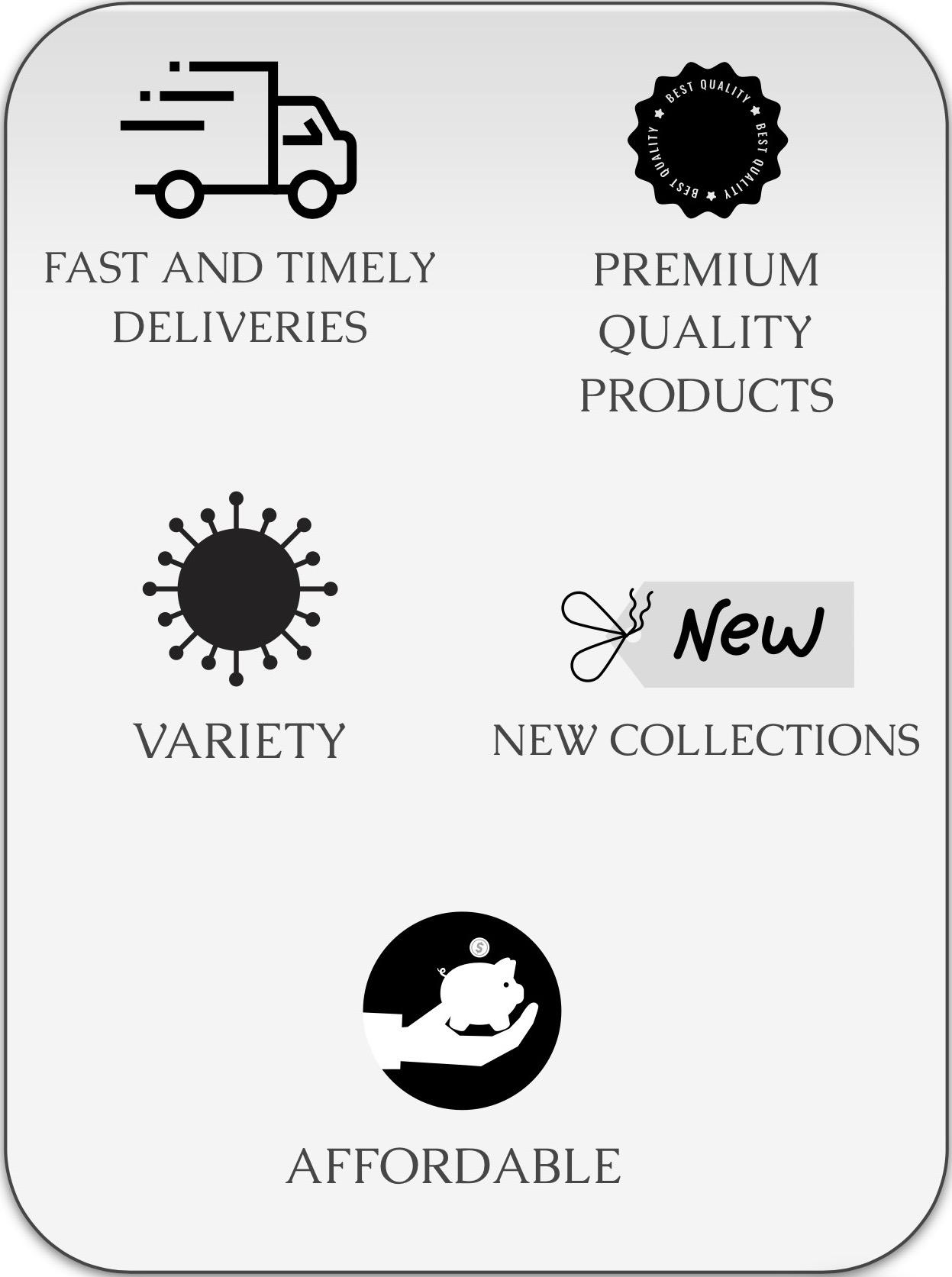 Cherry Collection highlights including fast deliveries, premium quality, variety, new collections, and affordability